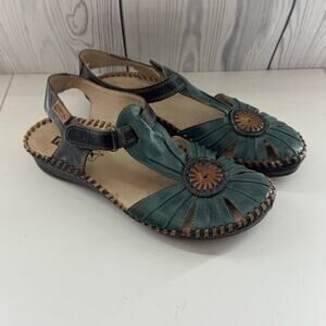Pikolinos Puerto Vallarta Sandals Women Size 6.5 Teal Blue Leather Shoes EU37